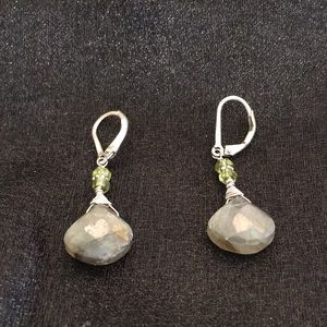 Labradorite peridot faceted silver drop earrings